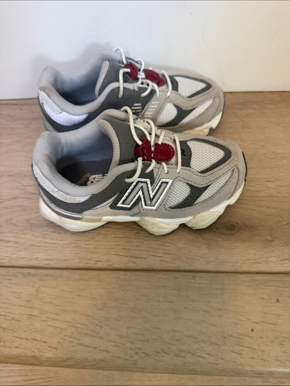 New Balance Kids Gray, White & Red Athletic Sneakers